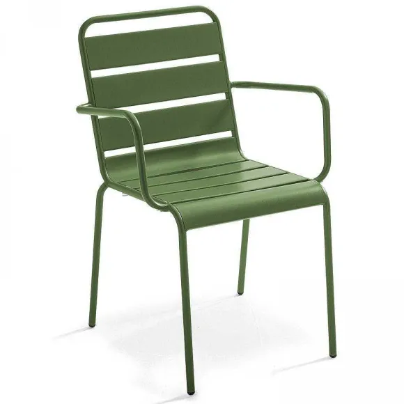 New RETIF Table Carr E Inclinable 70X70 Cm+ 2 Fauteuils Palavas Vert Cactus Acier