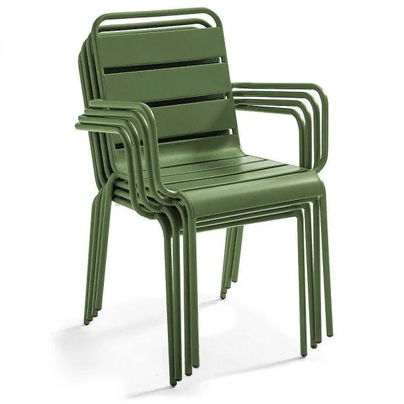 New RETIF Table Carr E Inclinable 70X70 Cm+ 2 Fauteuils Palavas Vert Cactus Acier