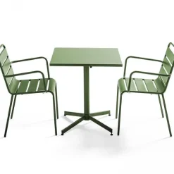 New RETIF Table Carr E Inclinable 70X70 Cm+ 2 Fauteuils Palavas Vert Cactus Acier