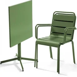 New RETIF Table Carr E Inclinable 70X70 Cm+ 2 Fauteuils Palavas Vert Cactus Acier