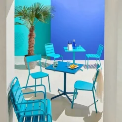 Outlet RETIF Table Carr E Inclinable 70X70 Cm+ 2 Fauteuils Palavas Bleu Pacific Acier