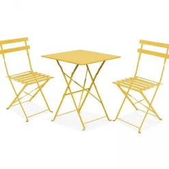 Best RETIF Table Carr E 60X60 Cm+ 2 Chaise Pliante Rome Jaune