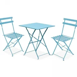 Fashion RETIF Table Carr E 60X60 Cm+ 2 Chaise Pliante Rome Bleu