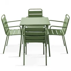 Cheap RETIF Table Carr 70X70 Cm+ 4 Fauteuils Vert Cactus Acier Palavas