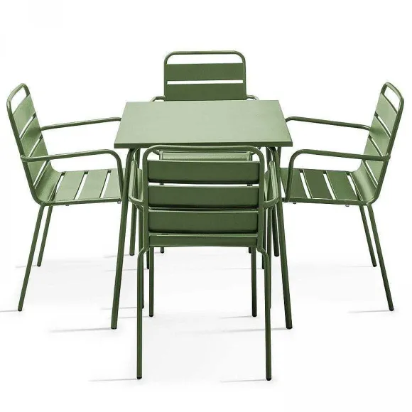 Cheap RETIF Table Carr 70X70 Cm+ 4 Fauteuils Vert Cactus Acier Palavas