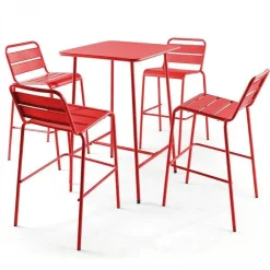 Shop RETIF Table De Bar Rouge Acier Palavas 70X70X105 Cm