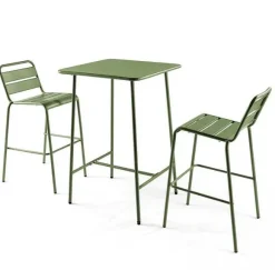 Online RETIF Table De Bar 70X70X105 Cm+ Chaises Hautes Palavas Vert Cactus Acier