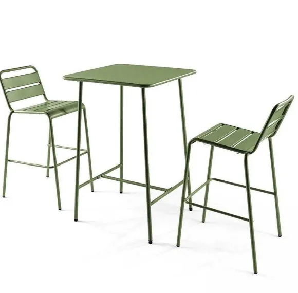 Online RETIF Table De Bar 70X70X105 Cm+ Chaises Hautes Palavas Vert Cactus Acier
