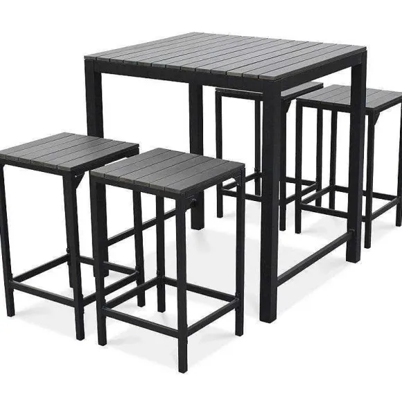 Outlet RETIF Table Haute + 4 Tabourets Noir Foggia Aluminium 90 X 80 X97 Cm