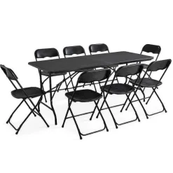Clearance RETIF Table Pliante Rect. Hdpe Noir Rekkem 180X76X74 Cm