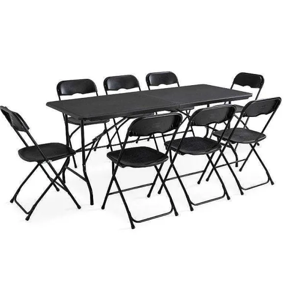 Clearance RETIF Table Pliante Rect. Hdpe Noir Rekkem 180X76X74 Cm