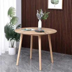 Shop RETIF Table Ronde Marron Design Scandinave Bois 90 X 90 X 75 Cm