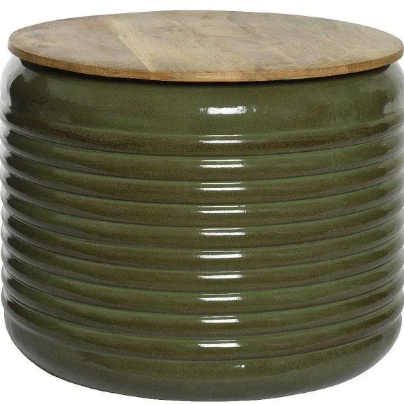 New RETIF Table Zinc Kaki Plateau Bois 39Xh32Cm
