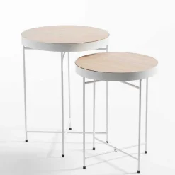 Best Sale RETIF Tables Plateau Bois Et Pieds En M Tal Blanc 45X58Cm Et 40X51Cm