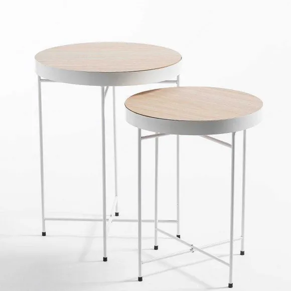 Best Sale RETIF Tables Plateau Bois Et Pieds En M Tal Blanc 45X58Cm Et 40X51Cm