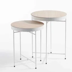 Best Sale RETIF Tables Plateau Bois Et Pieds En M Tal Blanc 45X58Cm Et 40X51Cm