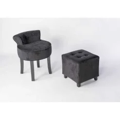 Store RETIF Tabouret Avec Dossier Velours Noir 46X49X58Cm