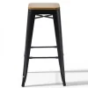 Outlet RETIF Tabouret Noir Mat Acier Indus 43X43X76Cm