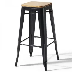 Outlet RETIF Tabouret Noir Mat Acier Indus 43X43X76Cm