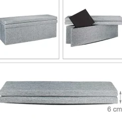 Best RETIF Tabouret Pouf Banquette De Rangement Pliant En Lin 114Cm Gris