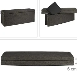 Shop RETIF Tabouret Pouf Banquette De Rangement Pliant En Lin 114Cm Marron