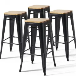 Shop RETIF Tabourets Noir Mat Bois Indus 43X43X76 Cm- Par 4