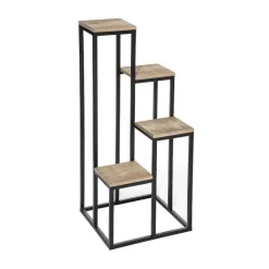 Discount RETIF Tag Re Porte Plantes 4 Plateaux En M Tal Noir Et Bois H88.5Cm