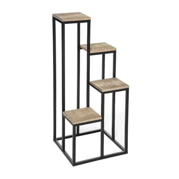 Discount RETIF Tag Re Porte Plantes 4 Plateaux En M Tal Noir Et Bois H88.5Cm